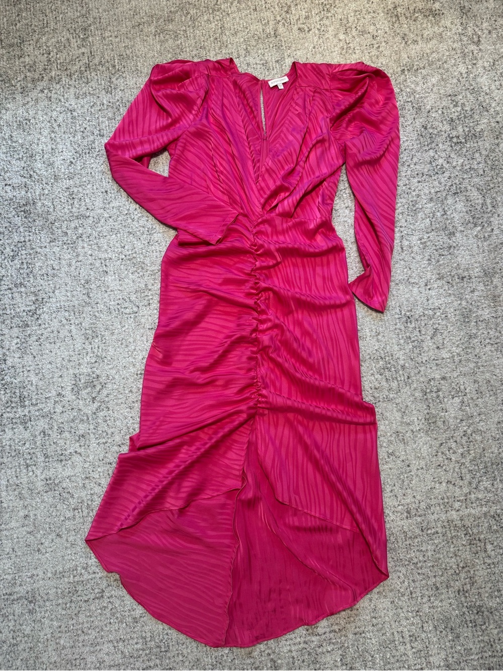 Ronny Kobo Collection Fuchsia High-Low Ruched V-Neck Dress